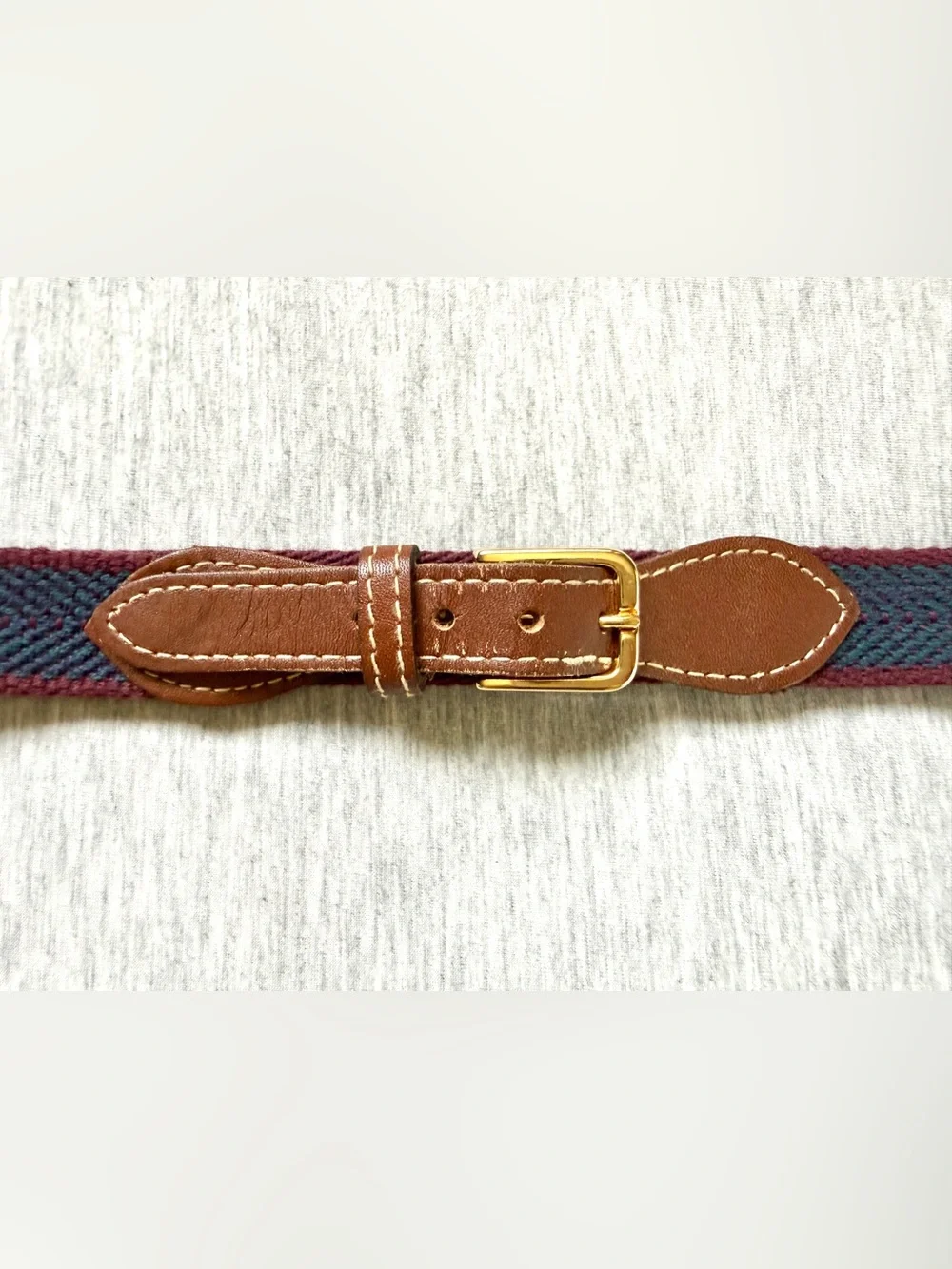 Women’s 1980’s “Preppy” Webbed Ribbon Herringbone Navy & Maroon Belt Size 35-37”